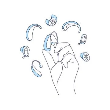 Hand holding hearing aid.Choice between different hearing aids styles Stock Illustration