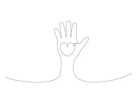Hand holding heart continuous one line drawing. Stock Illustration