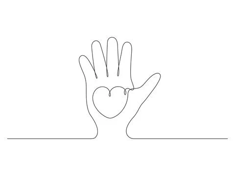 Hand holding heart continuous one line drawing. Stock Illustration