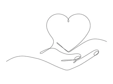 Hand holding heart continuous one line drawing. Stock Illustration