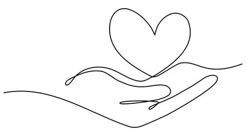 Hand holding heart continuous one line drawing. Stock Illustration
