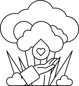 A hand is holding a heart in front of a cloud Stock Illustration