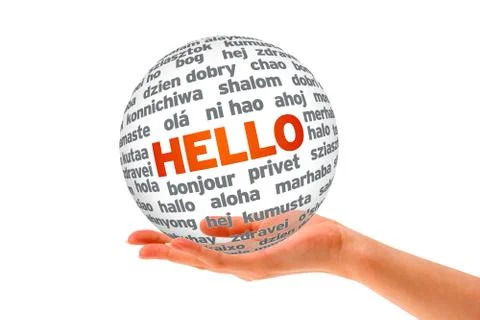 Hand holding a hello 3d sphere Illustrazione stock