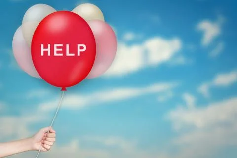 Hand Holding help Balloon Stock Photos