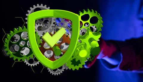Hand holding high tech eco green infinity computer technology sign. Stock Photos