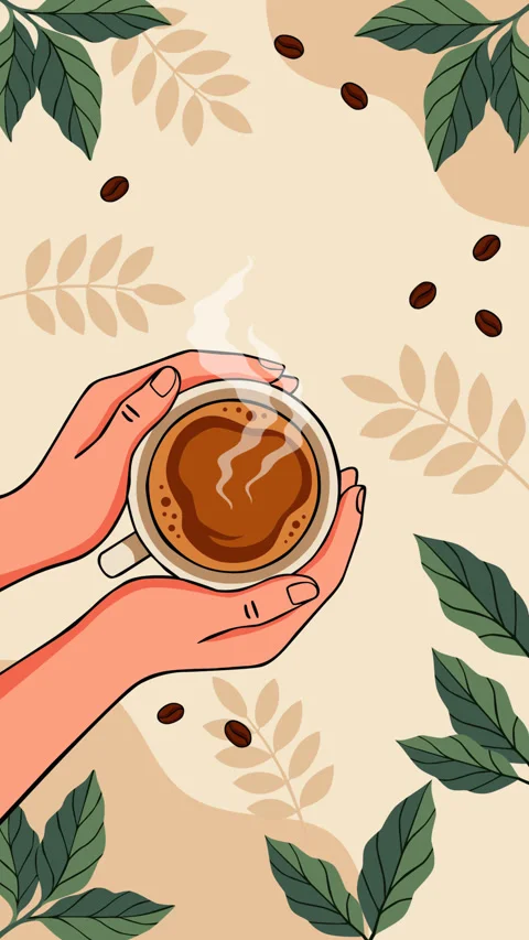 Hand Holding Hot Coffee Cup with Botanical Leaves Motion Graphic Background 库存影片 344619528