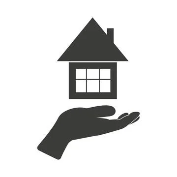 Hand holding house, vector icon silhouette Stock Illustration