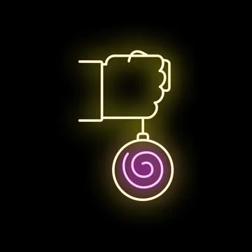 Hand holding hypnosis pendulum with glowing neon spiral Stock Illustration