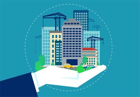 Hand holding icon with city development Stock Illustration