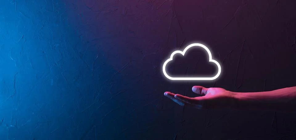 Hand holding icon cloud computing network and icon connection data informatio 스톡 사진