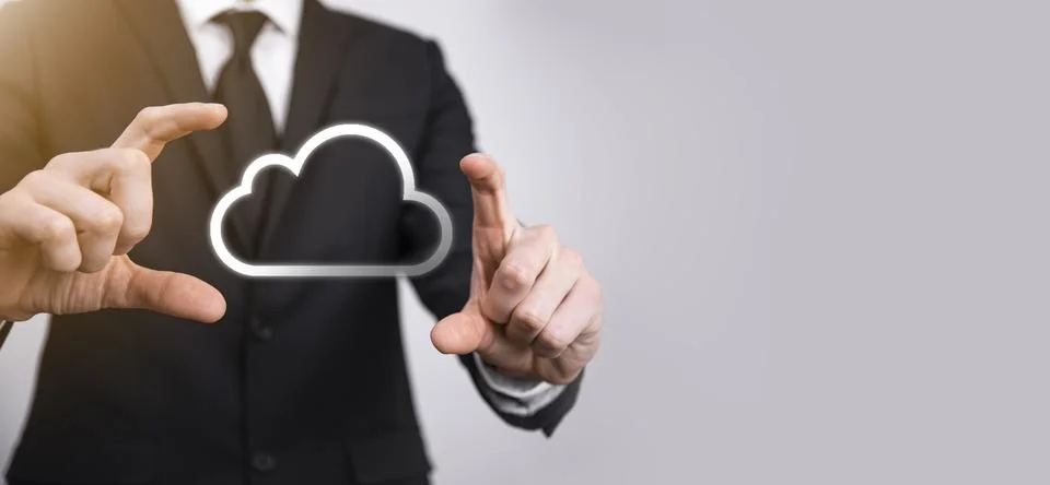 Hand holding icon cloud computing network and icon connection data informatio Stock Photos