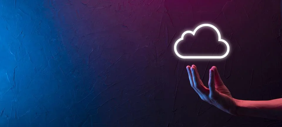 Hand holding icon cloud computing network and icon connection data informatio Stock Photos