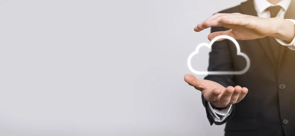 Hand holding icon cloud computing network and icon connection data informatio Stock Photos