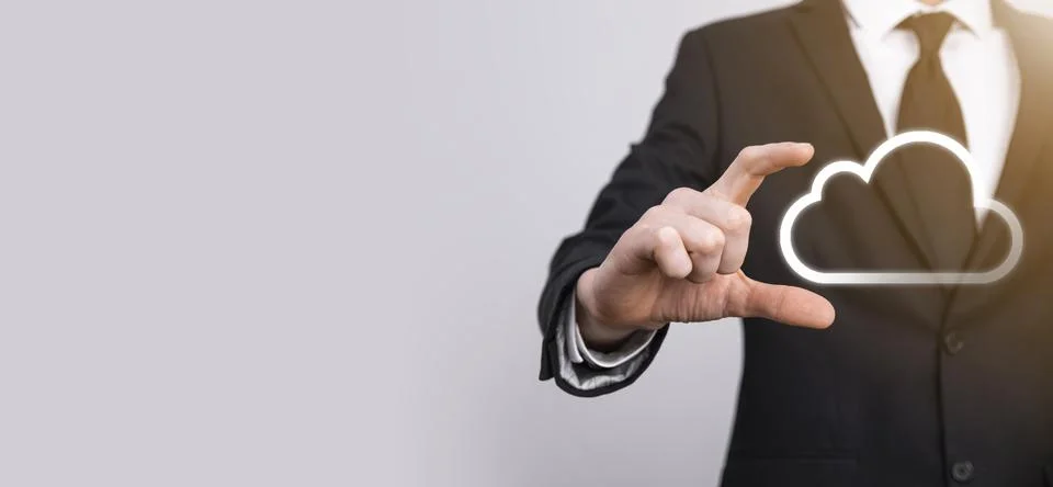 Hand holding icon cloud computing network and icon connection data informatio Stock Photos