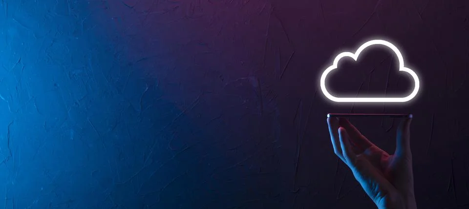 Hand holding icon cloud computing network and icon connection data informatio Stock Photos