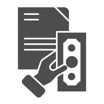 Hand holding invoice solid icon. Paid contract in hand vector illustration Stock Illustration