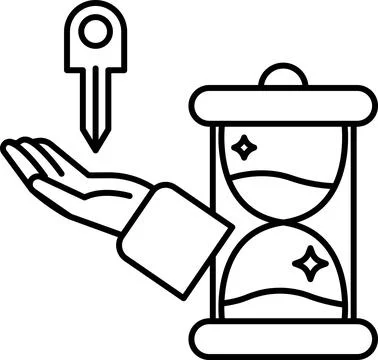 A hand is holding a key above a clock that is set to the number 12 Stock Illustration