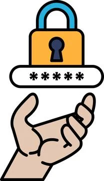 A hand holding a key that is above a lock Stock Illustration