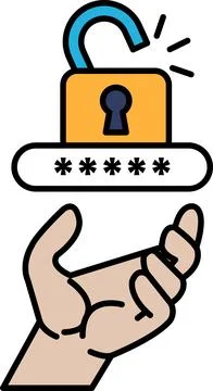 A hand holding a key that is above a lock Stock Illustration