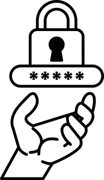 Hand holding a key that is above a lock Stock Illustration