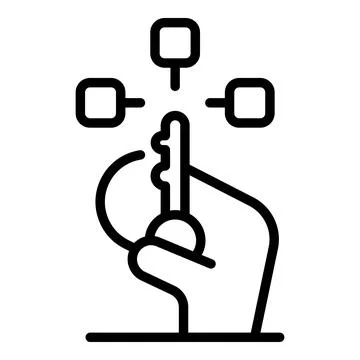 Hand holding key accessing multiple data blocks, secure network connection Stock Illustration