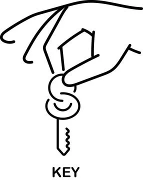 Hand holding key editable stroke outline icon isolated on white background flat Stock Illustration