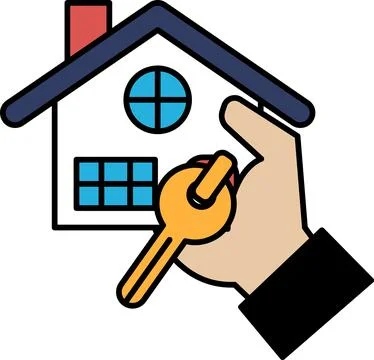 A hand holding a key in front of a house Stock Illustration
