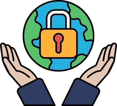 A hand is holding a key to a lock that is on a globe イラスト素材