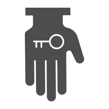 Hand holding key solid icon. Business solution, lock access item in palm symbol Stock Illustration