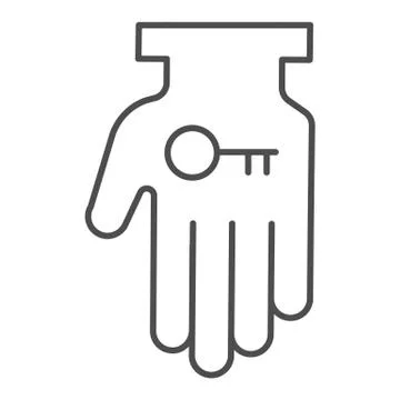 Hand holding key thin line icon. Business solution, lock access item in palm Stock Illustration