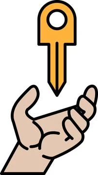 A hand holding a key with a yellow tip Stock Illustration