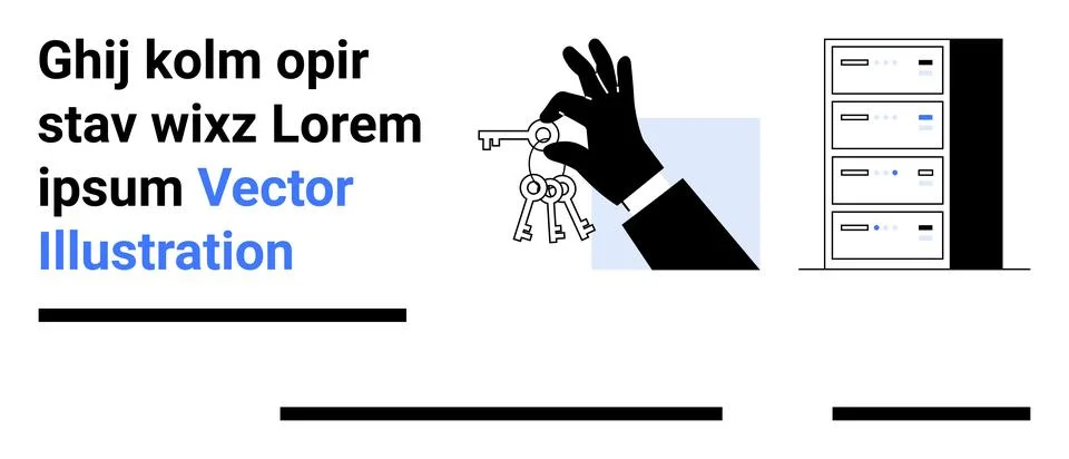 Hand Holding Keys in Front of Server Rack for Data Security and Access Concep Stock Illustration