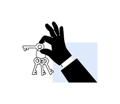 A hand holding keys, symbolizing access control, security, and data protect.. 스톡 일러스트