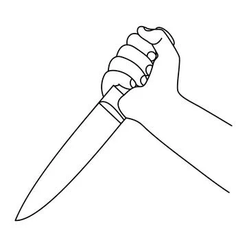 Hand Holding Knife in Attack Position Outline Vector Illustration Stock Illustration