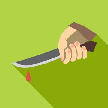 Hand holding knife with blood icon, flat style Stock Illustration