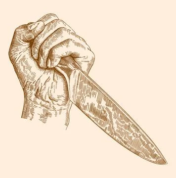 Hand holding knife Иллюстрация