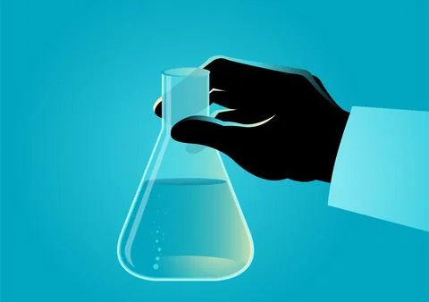 Hand holding a laboratory beaker Stock Illustration