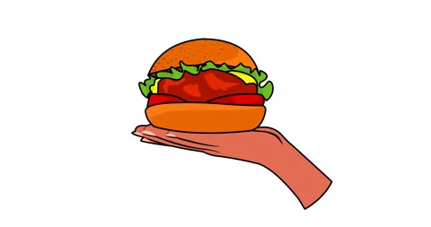 A Hand holding a large portion of a Humberger Stockbeeldmateriaal 333504513