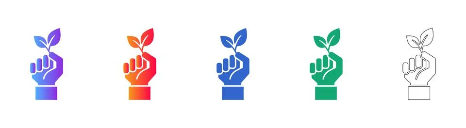 Hand Holding Leaf Icon Set Vector Graphic Stock Illustration