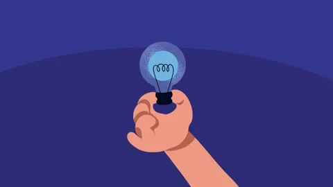 Hand holding a light bulb animation, symbolizing innovation and bright idea.. Stock Footage 338403113