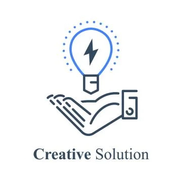 Hand holding light bulb, creative solution, innovation idea Illustrazione stock