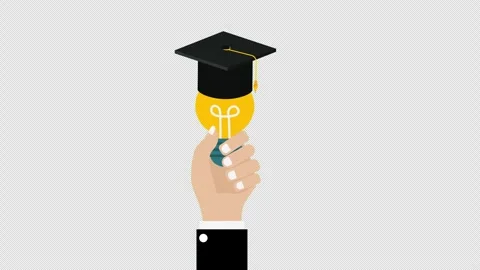 Hand Holding Light Bulb with Graduation Cap Education Innovation Animation Stock Footage 339761641