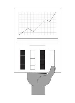 Hand holding line chart, column graphs infographic report outline illustration Stock Illustration
