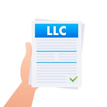 Hand holding LLC document with green checkmark Ilustração Stock