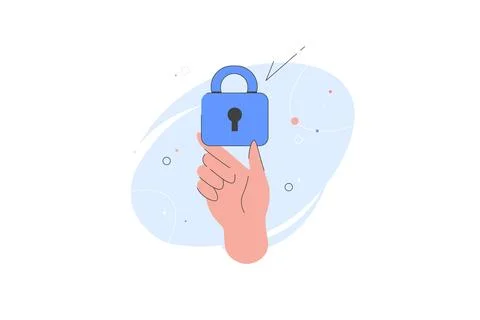 Hand holding lock. Cyber security, padlock vector. Safety system. Business Stock Illustration