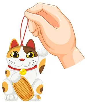 Hand Holding Lucky Cat Charm Stock Illustration