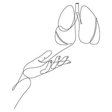 Hand holding lungs continuous one line drawing. Single line organ donation day Stock Illustration
