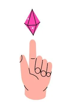 Hand holding a magic crystal. Mystical, esoteric, magic or healing crystal Stock Illustration