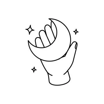 Hand holding a magic moon. Mystical, esoteric, magic or healing moon. Mystic Illustrazione stock