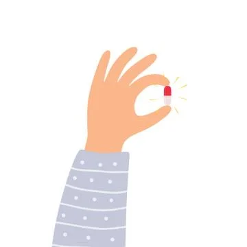 Hand holding the magic pill. Vector illustration. Stock Illustration